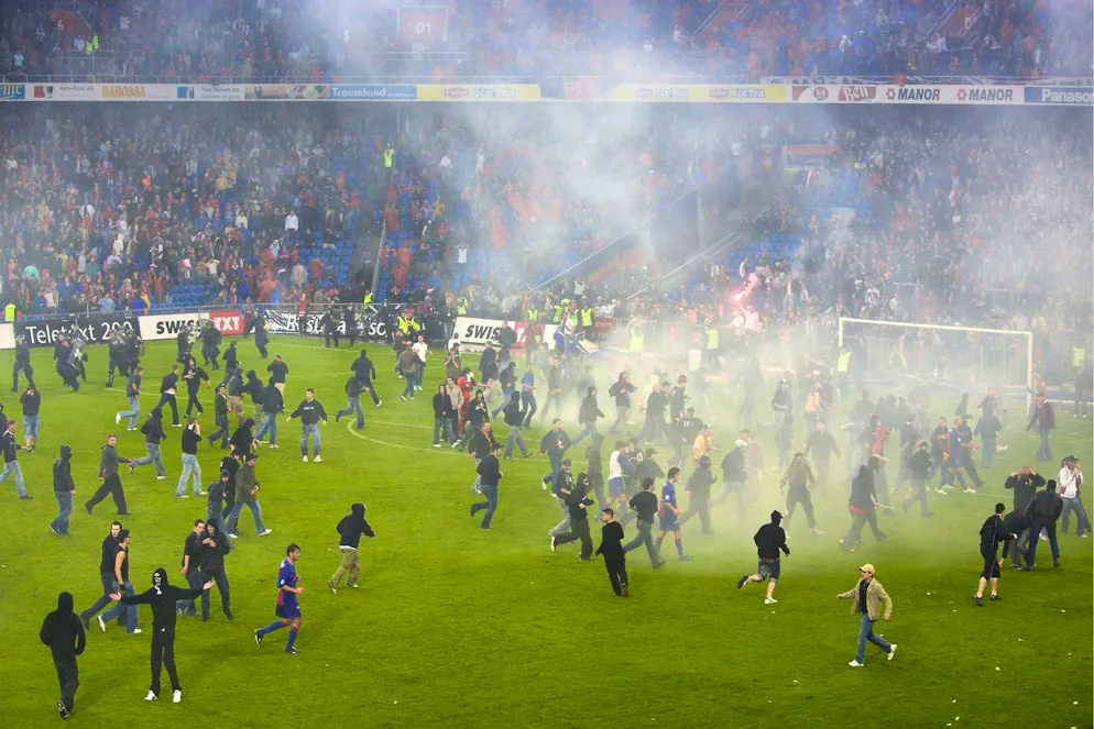 After the game, Basel hooligans stormed the pitch and caused some wild scenes.
