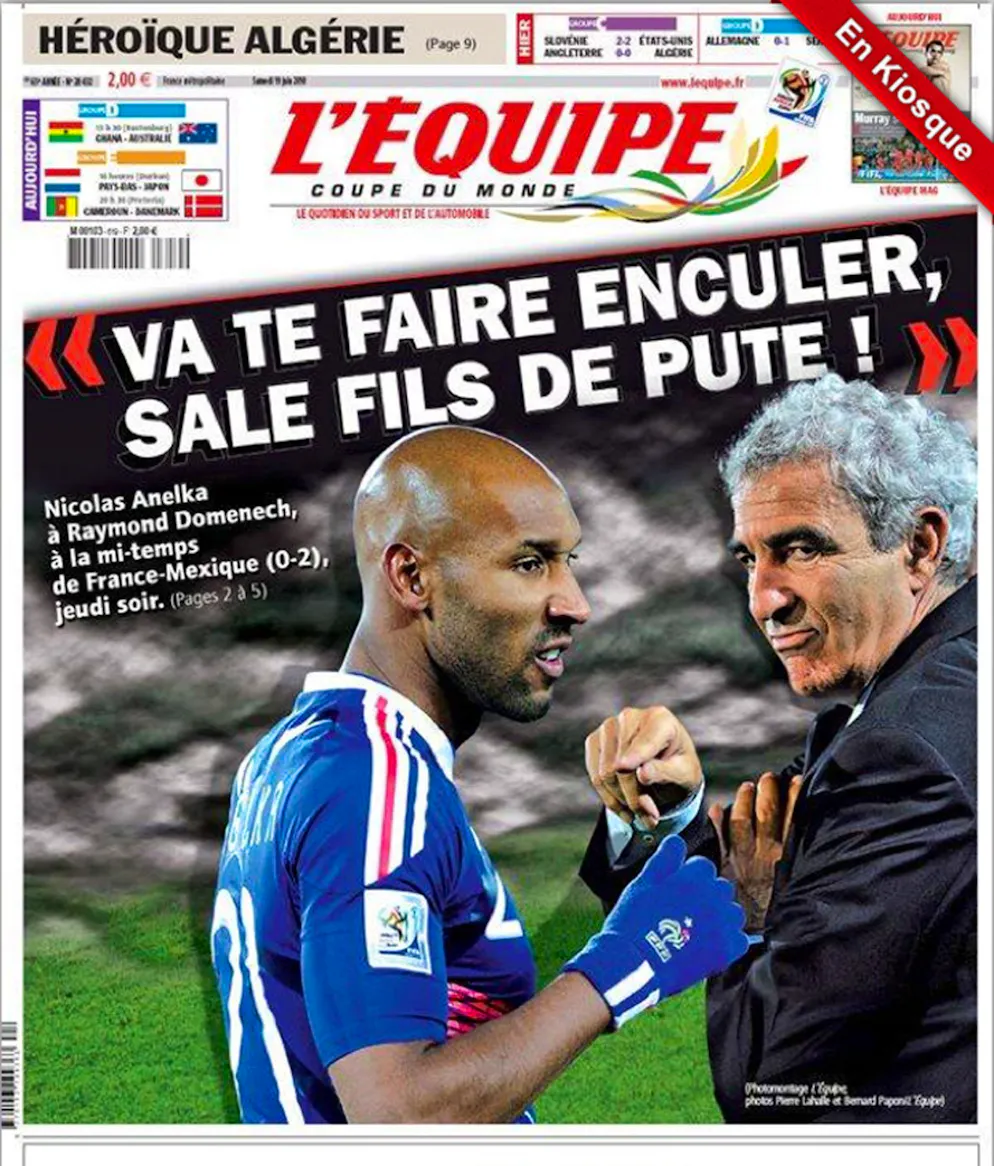 La «Une» de L’Equipe le 19 juin 2010.