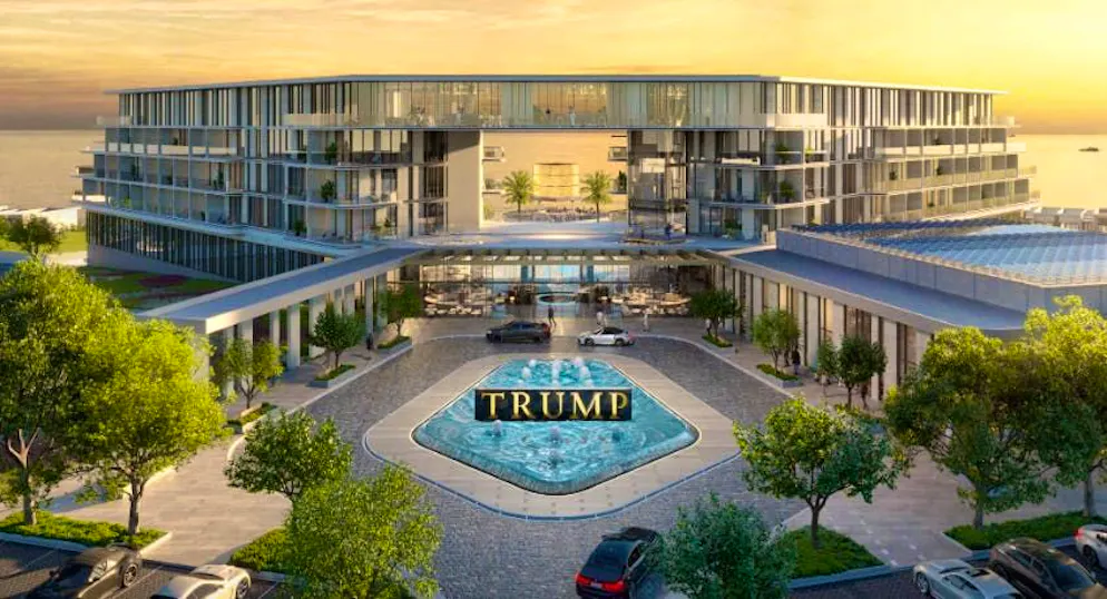 Una ricostruzione del Trump International Hotel, che dovrebbe essere costruito nella capitale omanita Muscat entro il 2028.
