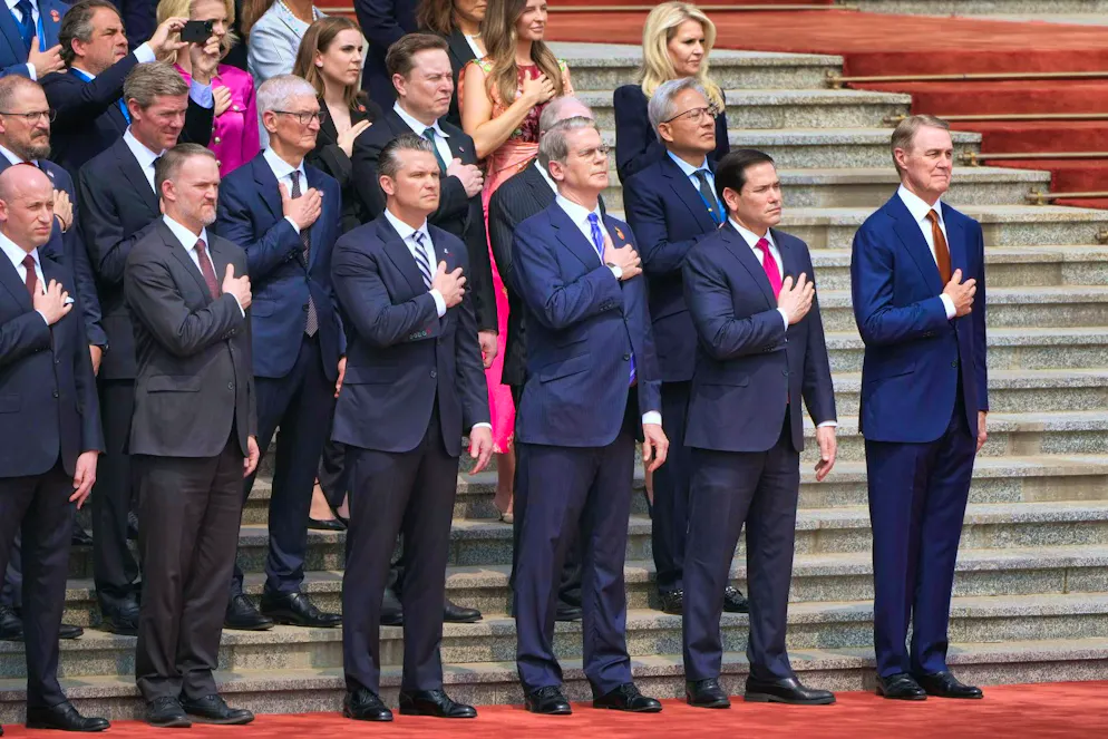 The US delegation during the playing of the American anthem.