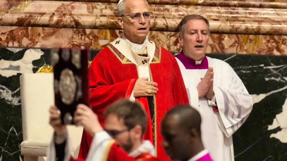 Pope Leo XIV at the solemn funeral of the Swiss Cardinal Emil Paul Tscherrig in St. Peter's Basilica on Friday.