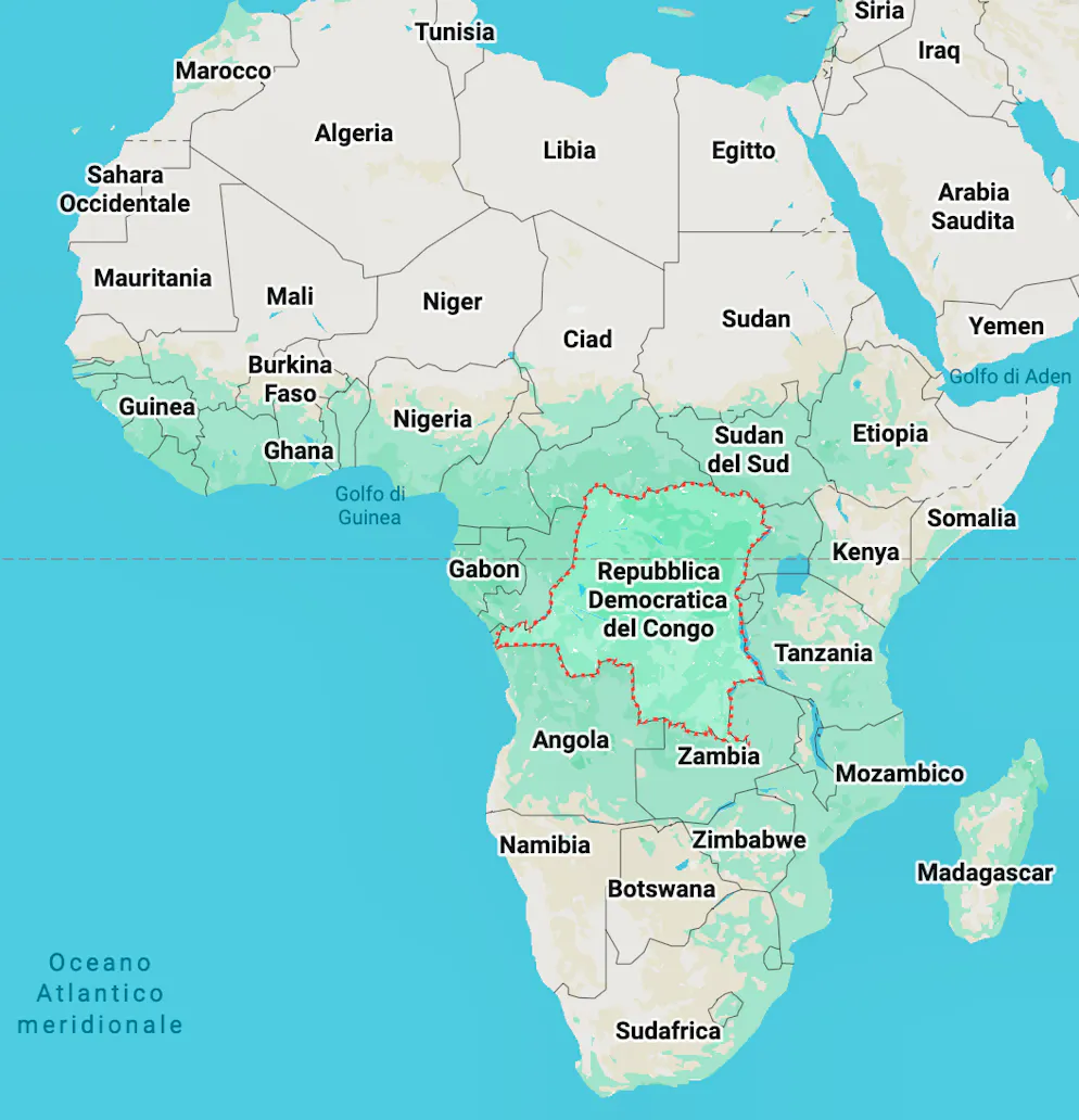 La Repubblica democratica del Congo, su una cartina di Google Maps
