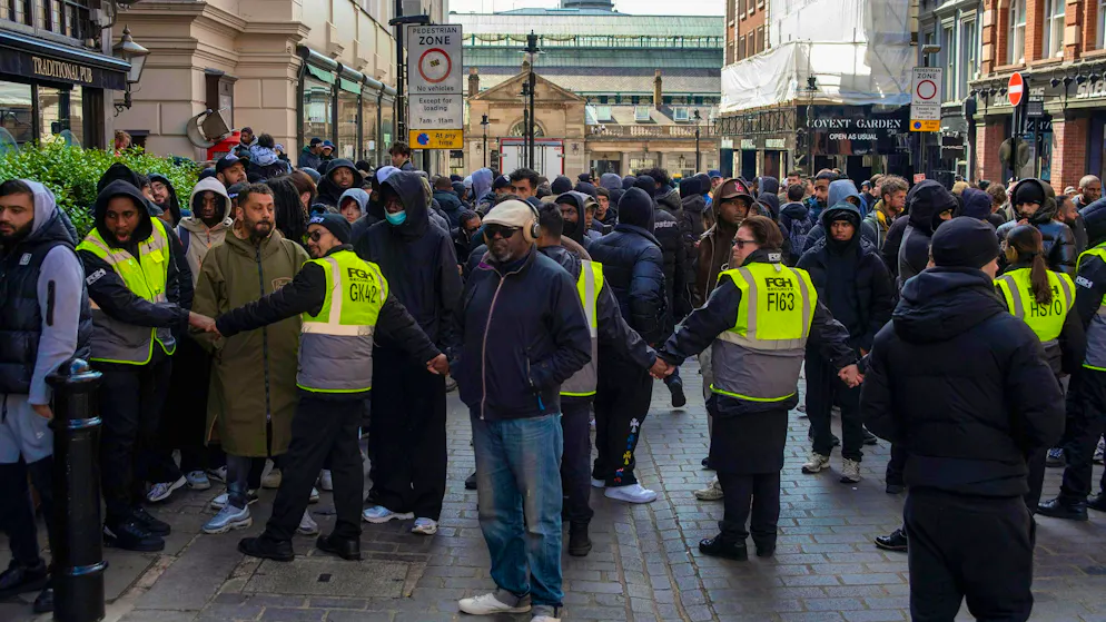 Crowds outside the Swatch store in Covent Garden, London. (May 16, 2026)