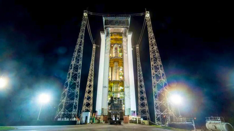 The satellite is at the top of the Vega-C rocket.