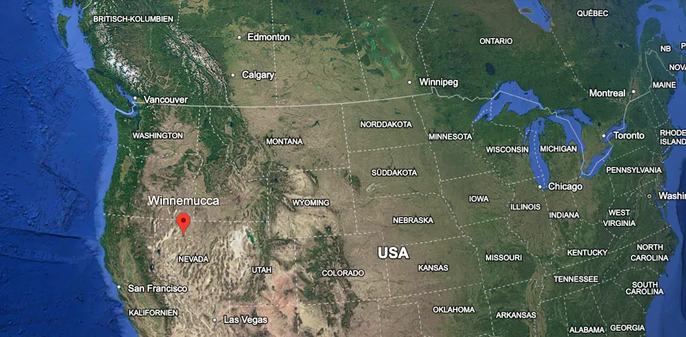 Markiert: Lage von Winnemucca im US-Bundesstaat Nevada.