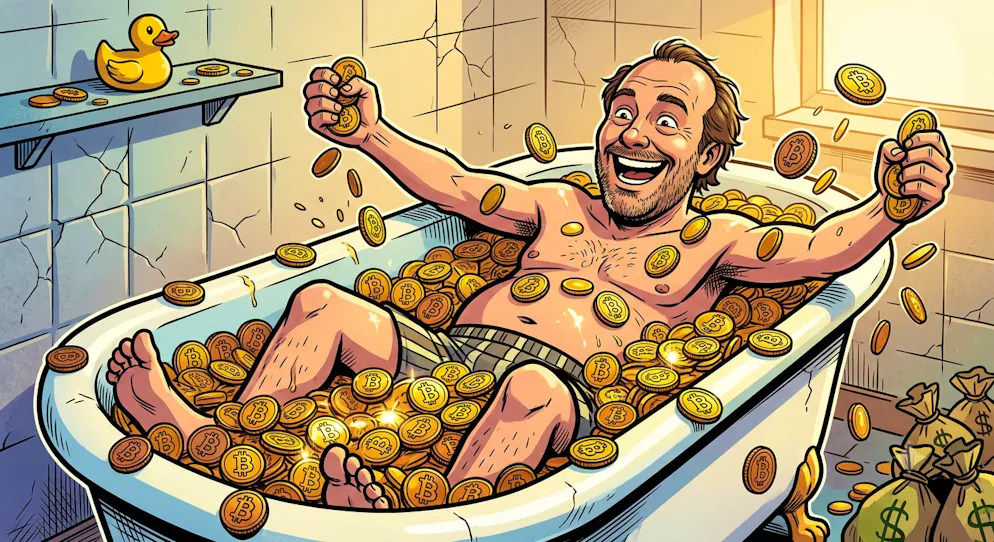 Ein Bad in Bitcoins. Ein Amerikaner freut sich über verloren geglaubtes Geld.