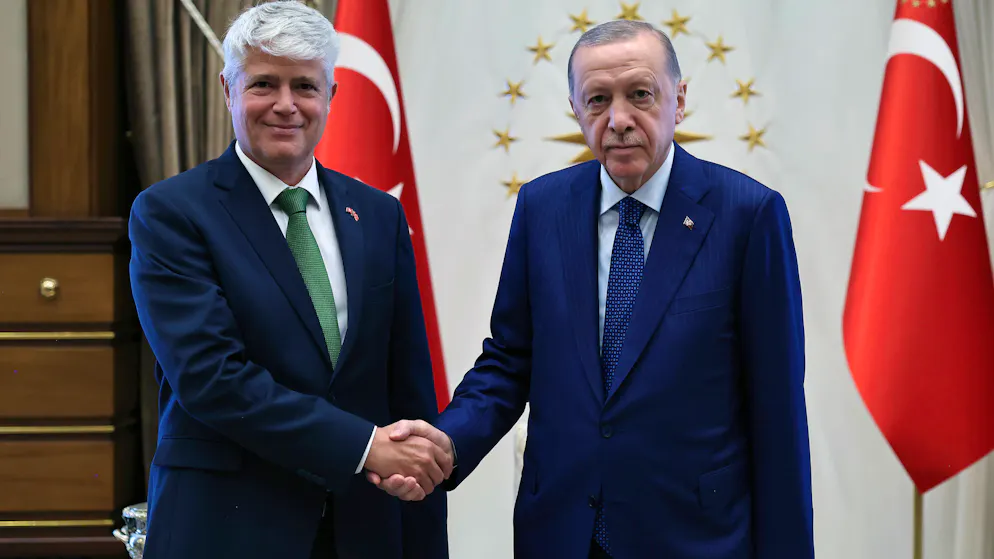 Guillaume Scheurer trifft den türkischen Präsidenten Recep Tayyip Erdoğan kurz nach Amtsantritt als Botschafter im August 2024.
