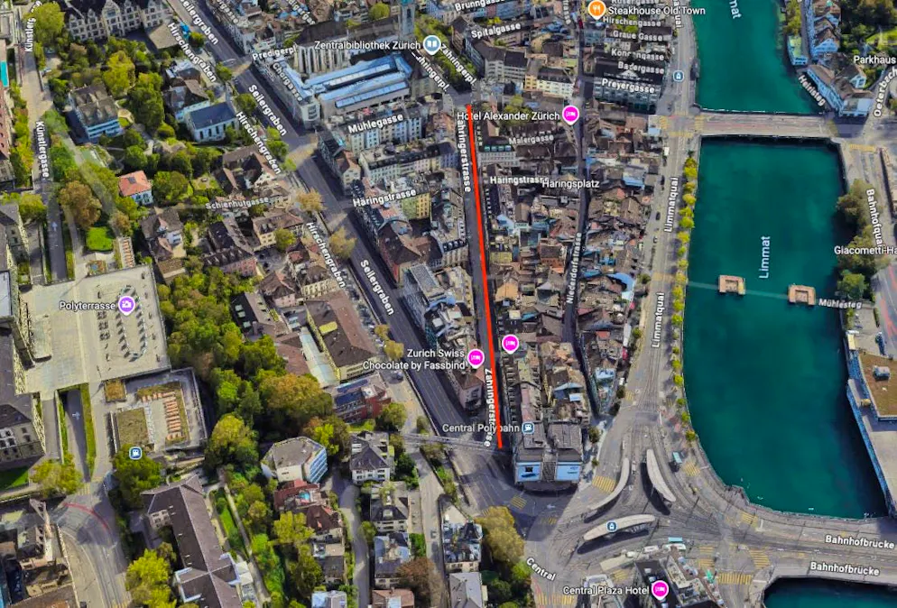 Marked in red is where the parking spaces are to be removed.
