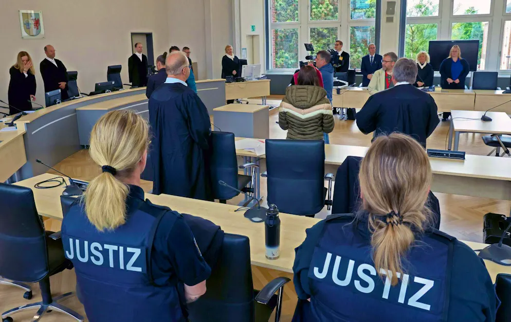 Judicial officers secure the courtroom of the regional court in the murder trial of Fabian, who was killed at the age of 8.
