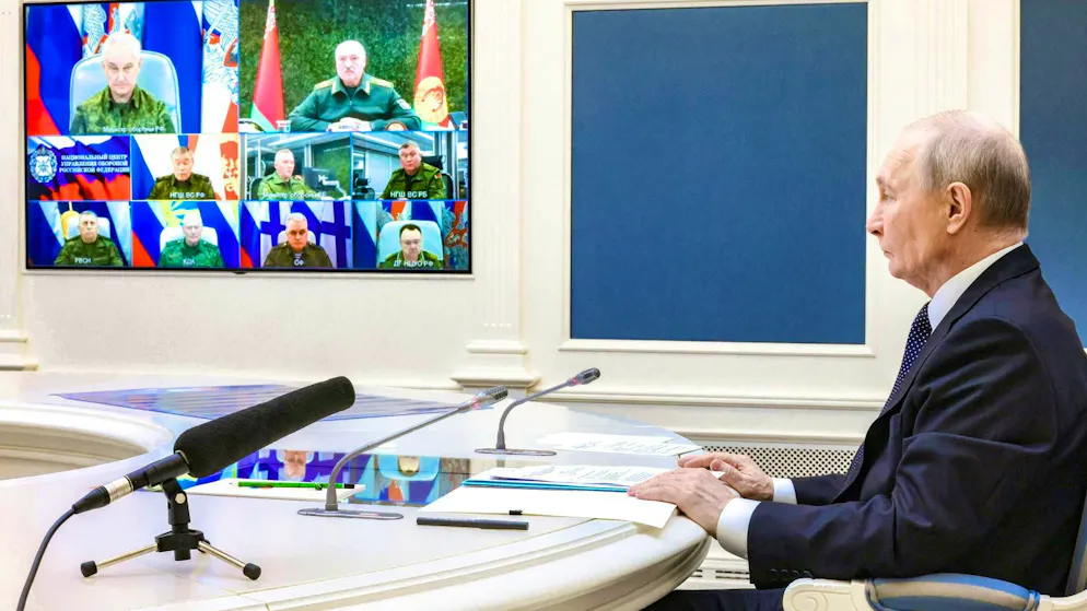 Russian President Vladimir Putin together with his counterpart Alexander Lukashenko during the video conference