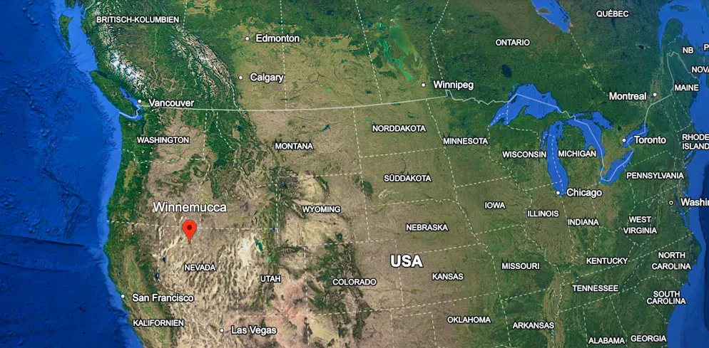 Marquée par un point : Situation de Winnemucca dans l'État américain du Nevada.