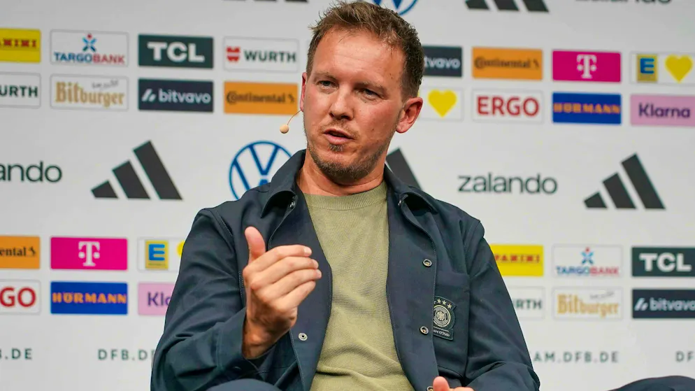 Julian Nagelsmann at the World Cup squad announcement for the German national team.