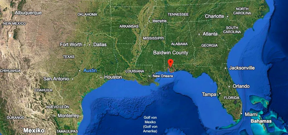 Marqué : Baldwin County sur le Golfe du Mexique dans l'État américain de l'Alabama.