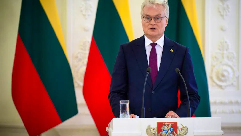 ARCHIVE - Gitanas Nauseda, President of Lithuania, speaks at a press conference with German President Steinmeier after their meeting at the presidential palace. Photo: Bernd von Jutrczenka/dpa