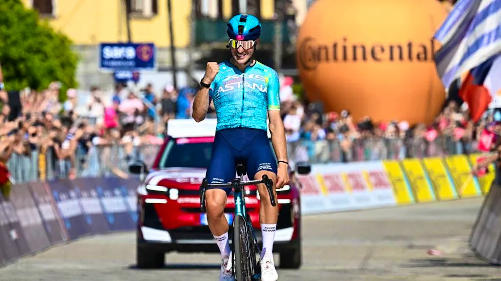 Alberto Bettiol celebrates his second Giro stage win after the one in 2021
