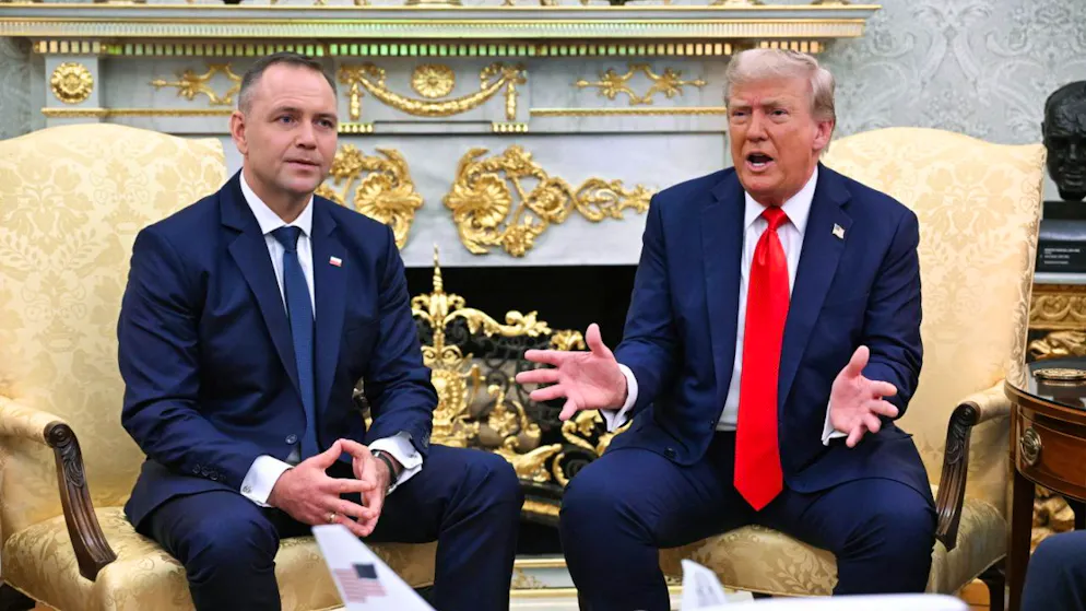 Trump e il presidente polacco Nawrocki durante l'incontro dello scorso settembre.