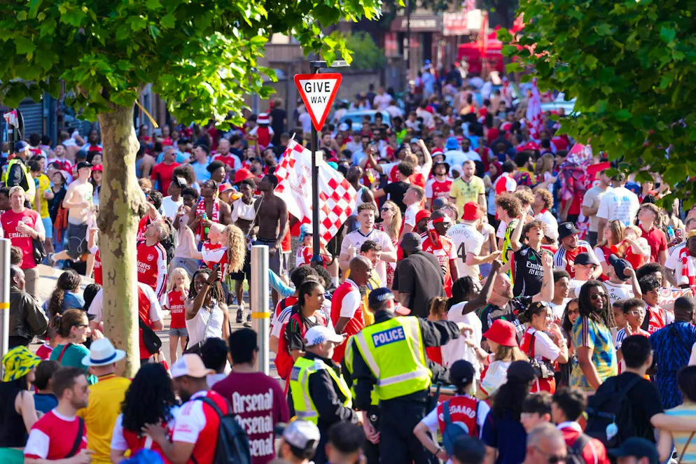 Premier League: Tottenham save themselves, West Ham relegated - Gallery. Thousands of Arsenal fans celebrated in South London before the final game at Crystal Palace.