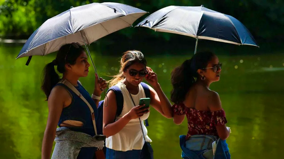 Umbrellas as sun protection: Great Britain is currently groaning under unusually high temperatures.
