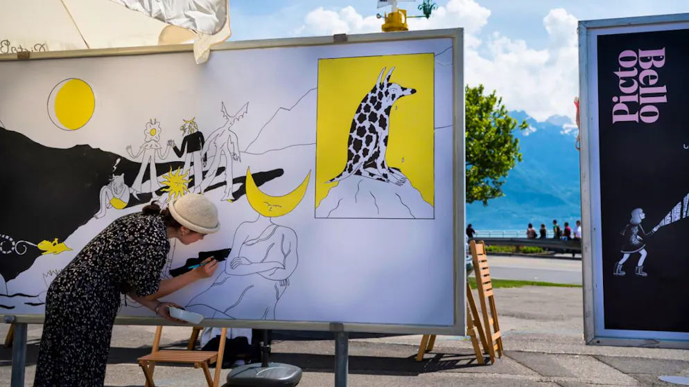PictoBello transforme chaque année Vevey en bande dessinée géante, sous forme d'un parcours d'oeuvres originales sur des supports de grands formats (archives).