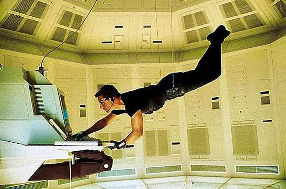 Perhaps the most exciting and beautiful scene from all the "Mission: Impossible" films: top agent Ethan Hunt, played by Tom Cruise, infiltrates the CIA building to steal the list of all CIA spies. The first part of the series was released in cinemas 30 years ago.