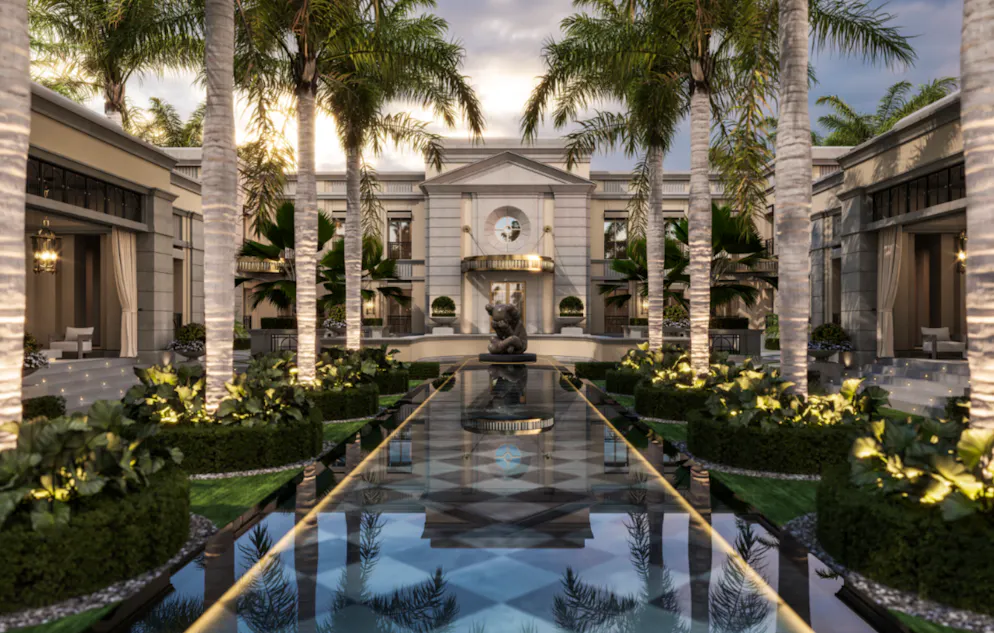 Mark Zuckerberg Mega-Villa. Die Pläne sehen einen spiegelnden Teich aus schwarz-weissem Marmor vor.
