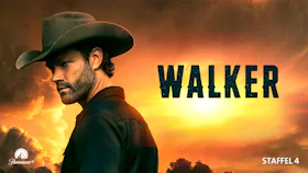 Key Art zu Walker Staffel 4 mit Cowboy vor orangefarbenem Sonnenuntergang.