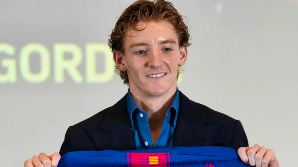 With a five-year contract to Barcelona: England's Anthony Gordon.