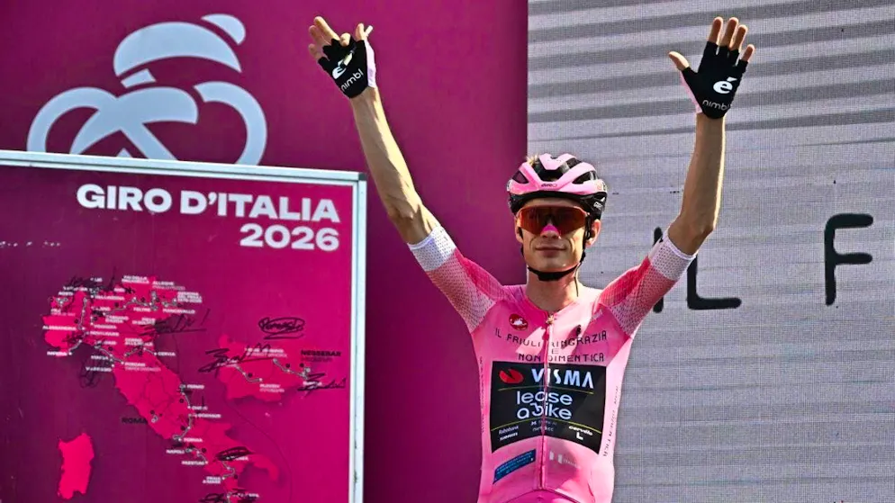Jonas Vingegaard celebrates his fifth stage win at this year's Giro and is on the verge of overall victory
