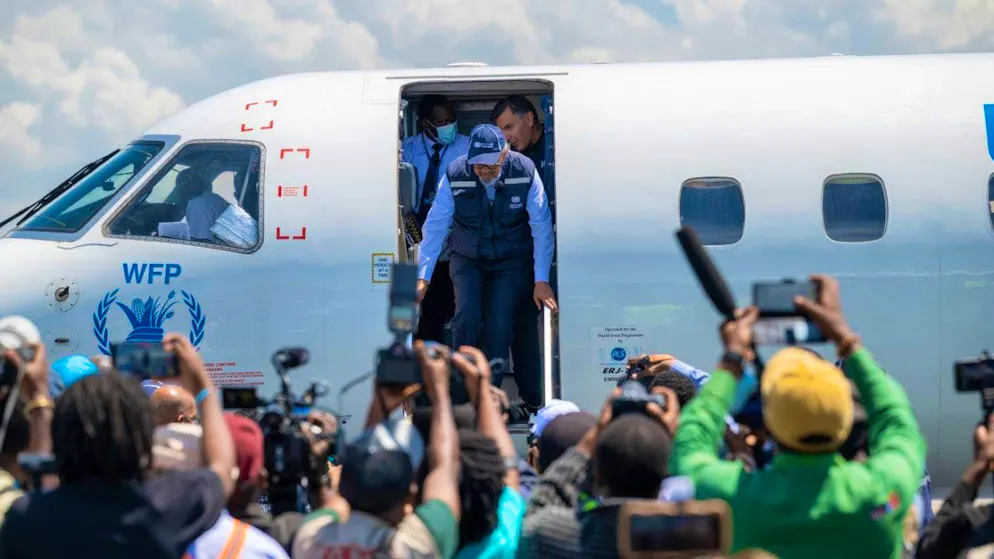 The Director-General of the World Health Organization (WHO), Tedros Adhanom Ghebreyesus, arrives at Bunia airport. Photo: Moses Sawasawa/AP/dpa