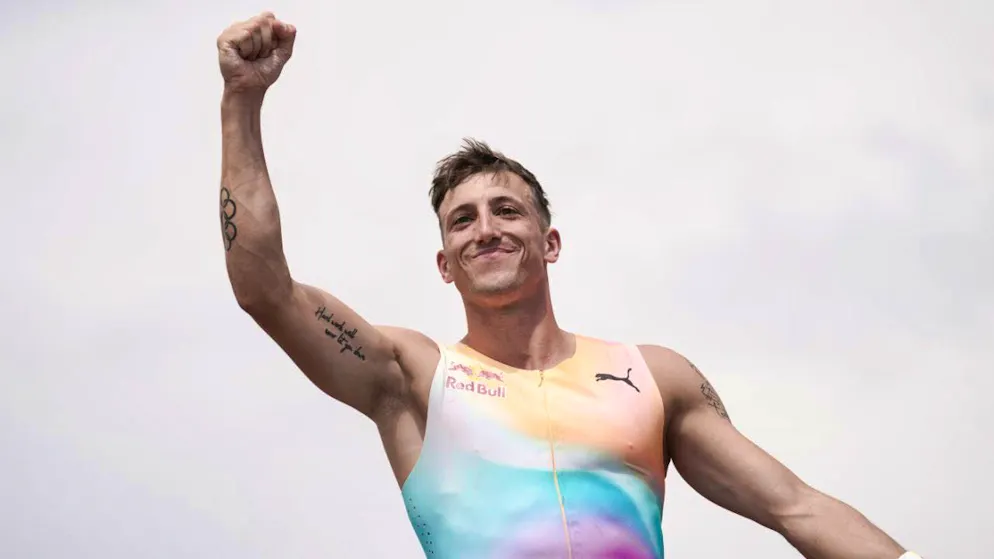 Simon Ehammer celebrates a Swiss record in Götzis