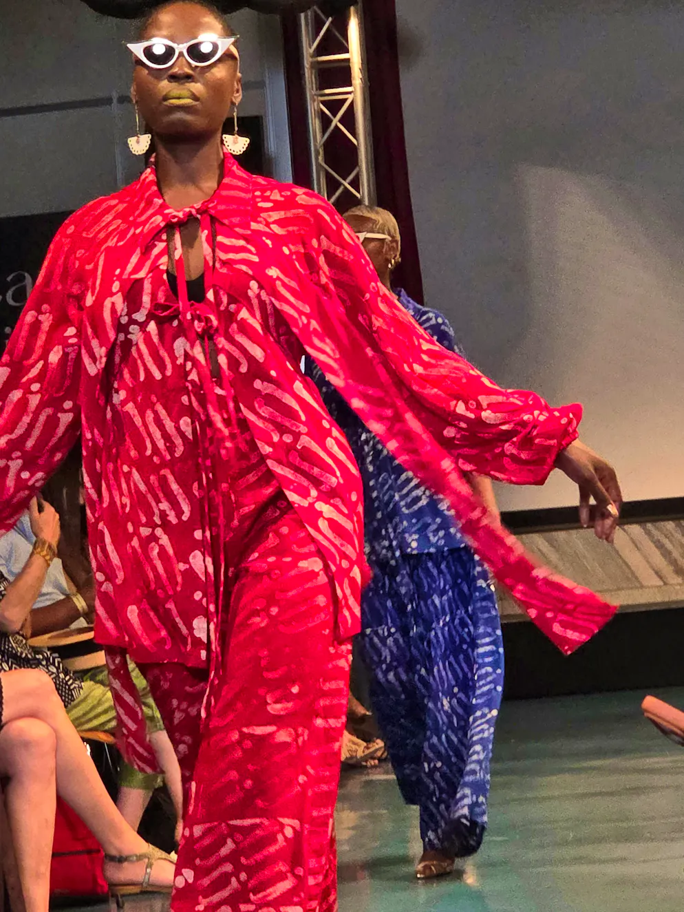The traditional bati pattern is shown here on different shades of silk chiffon.