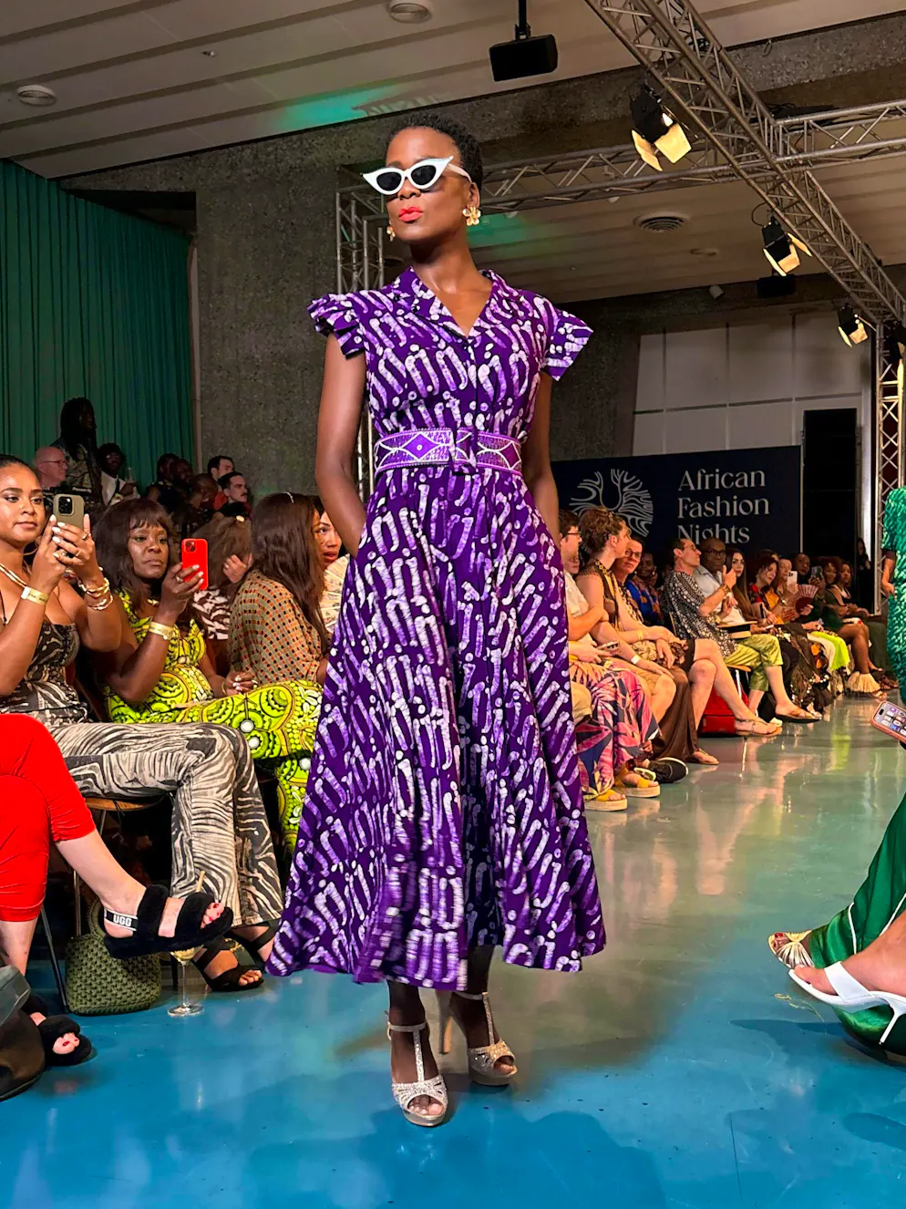 African Fashion Night 2026. The collection focuses on chiffon decorated with the traditional bati pattern, which is printed by hand in Togo.