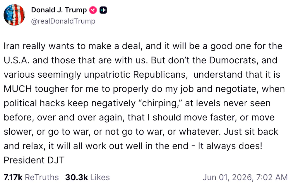 Trumps Post vom 1. Juni.