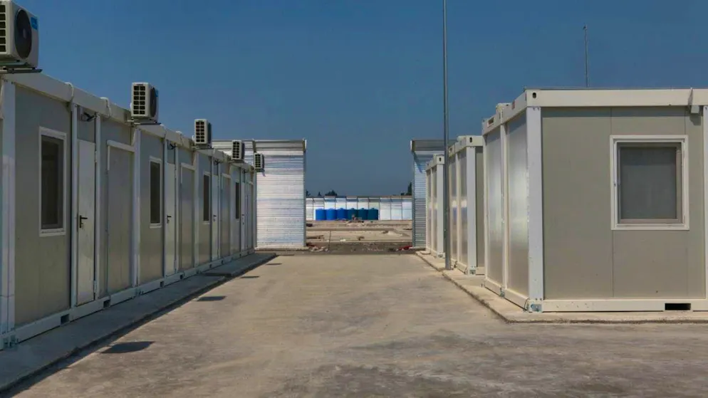 ARCHIVE - Newly erected containers can be seen during construction work in a camp in Albania. Photo: Alketa Misja/dpa