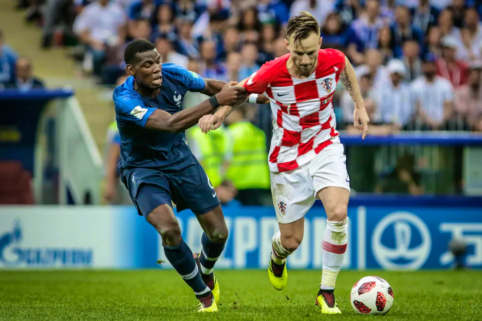 World Cup runner-up: Ivan Rakitic in a duel with Paul Pogba in the 2018 World Cup final.