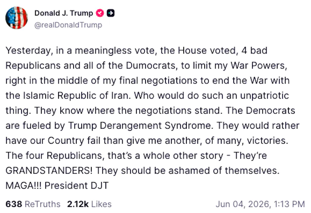 Der jüngste Truth-Social-Post vom Donald Trump.