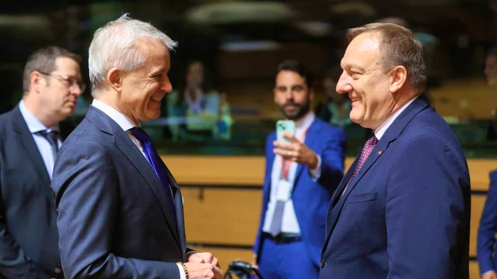 Federal Councillor Beat Jans (left) discusses the current migration situation in Europe with his EU counterparts - here with the Lithuanian Interior Minister Vladislav Kondratovic. One of the topics discussed was the future protection status for Ukrainians.