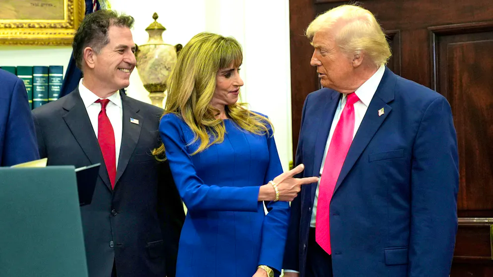 Michael and Susan Dell announce their record donation in the presence of Donald Trump at the White House on December 2, 2025 (from left to right). The money is to form the starting capital for the so-called Trump Accounts - savings accounts managed by the US government with which parents can invest money for their children: