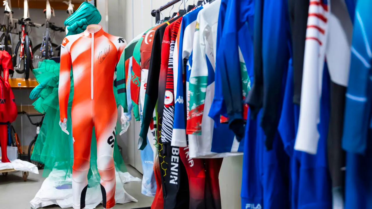 Olympic Games. Meillard's suit and Gremaud's skis in the Olympic Museum