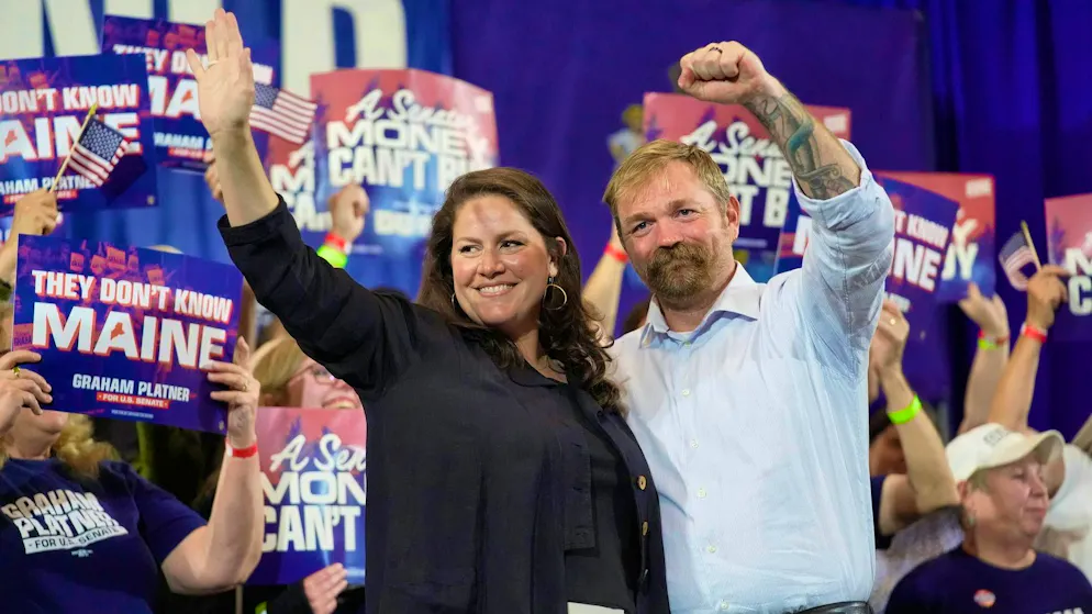 Graham Platner, the Democrats’ progressive hopeful, is haunted by his past—yet he celebrated his victory in the Maine primary on Tuesday with his wife, Amy Gertner.