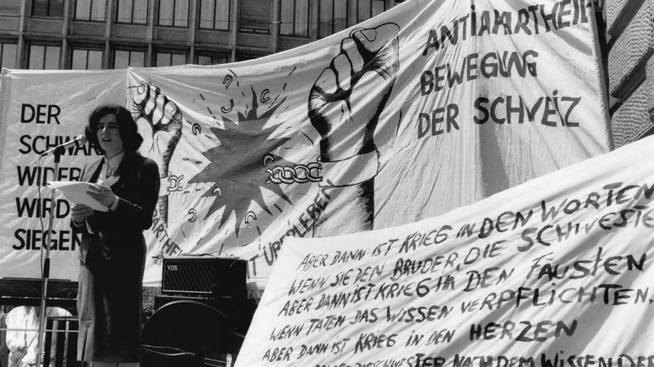 Historical photo. A Zurich City Councilwoman Against Banks and the Apartheid Regime