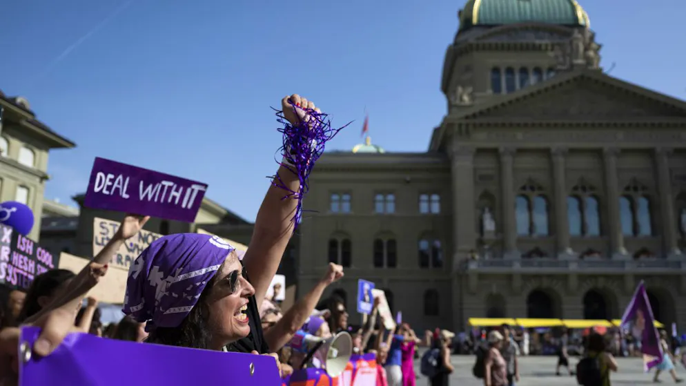 Feminist Strike Day. Women in Bern are striking on Bundesplatz instead of on the streets