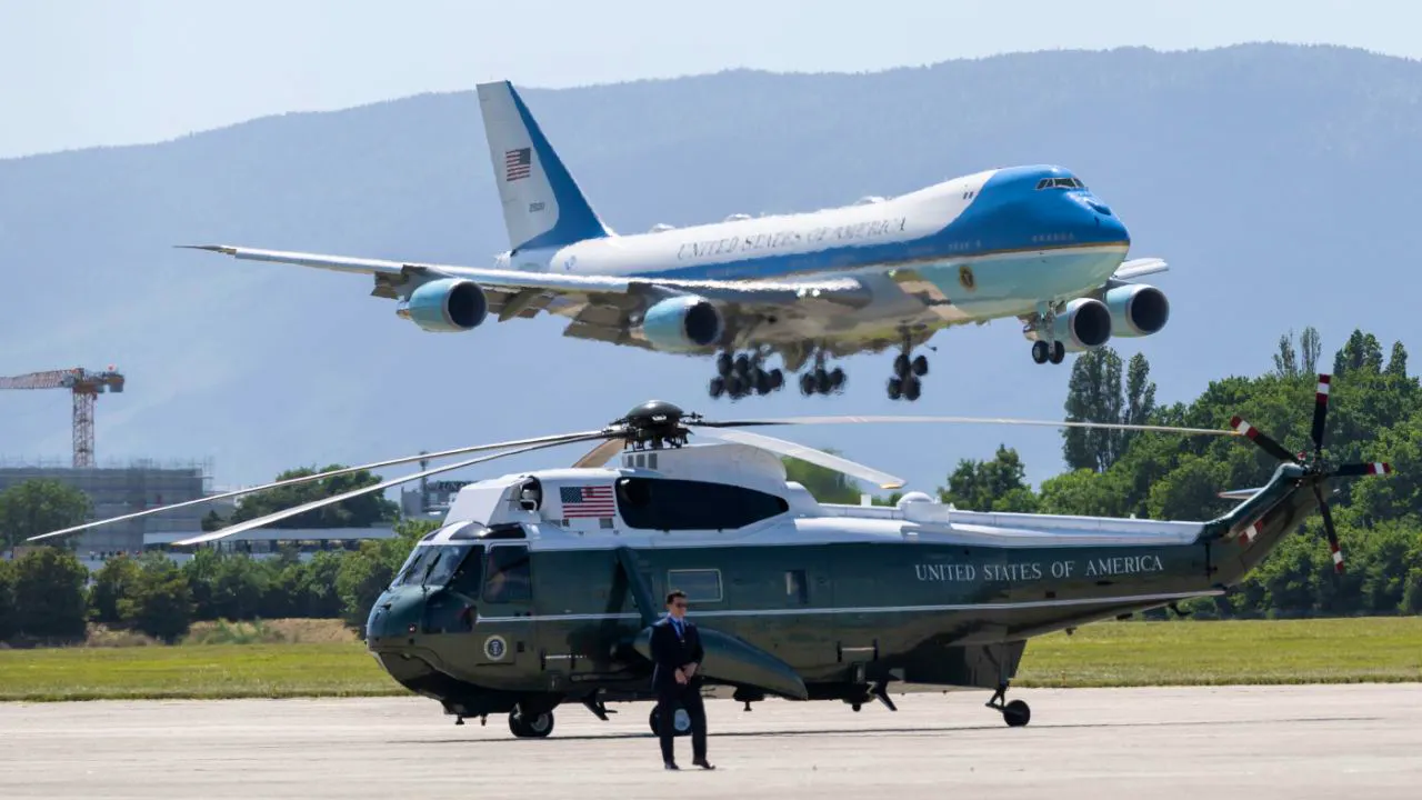 G7 Summit. Donald Trump landed in Geneva and traveled on to Evian