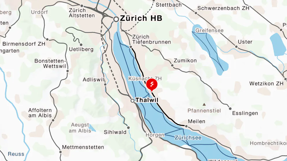Overhead wire malfunction. Service restricted on the route between Tiefenbrunnen and Meilen—several lines affected