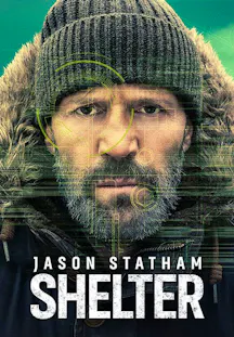 Filmposter zum Actionthriller «Shelter» mit Jason Statham in Winterkleidung und digitaler Zielerfassung.