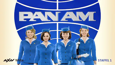 Key Art zur Dramaserie «Pan Am» mit vier Flugbegleiterinnen in den ikonischen blauen Uniformen der Fluggesellschaft.