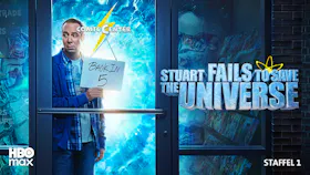 Key Art zur Comedyserie «Stuart Fails to Save the Universe» mit Stuart vor einem leuchtenden Zeitportal.