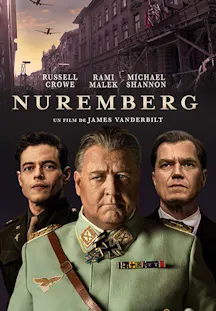 Filmposter zu «Nuremberg» mit Russell Crowe, Rami Malek und Michael Shannon vor einer Kriegskulisse.