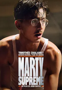 Filmposter zu «Marty Supreme» mit Timothée Chalamet in Sportkleidung.