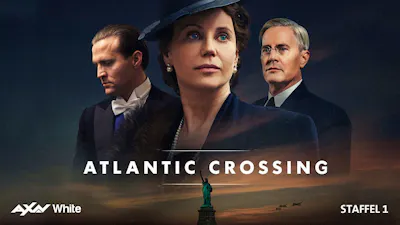 Key Art zur Dramaserie «Atlantic Crossing» mit Kronprinzessin Märtha und weiteren Hauptfiguren vor historischem Hintergrund.